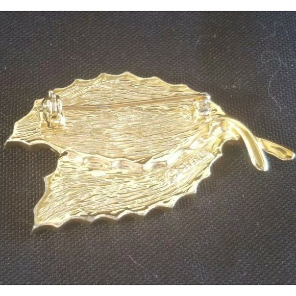 Vintage Sarah Coventry Brown Gold tone double leaf Brooch 2.25" - Picture 4 of 7